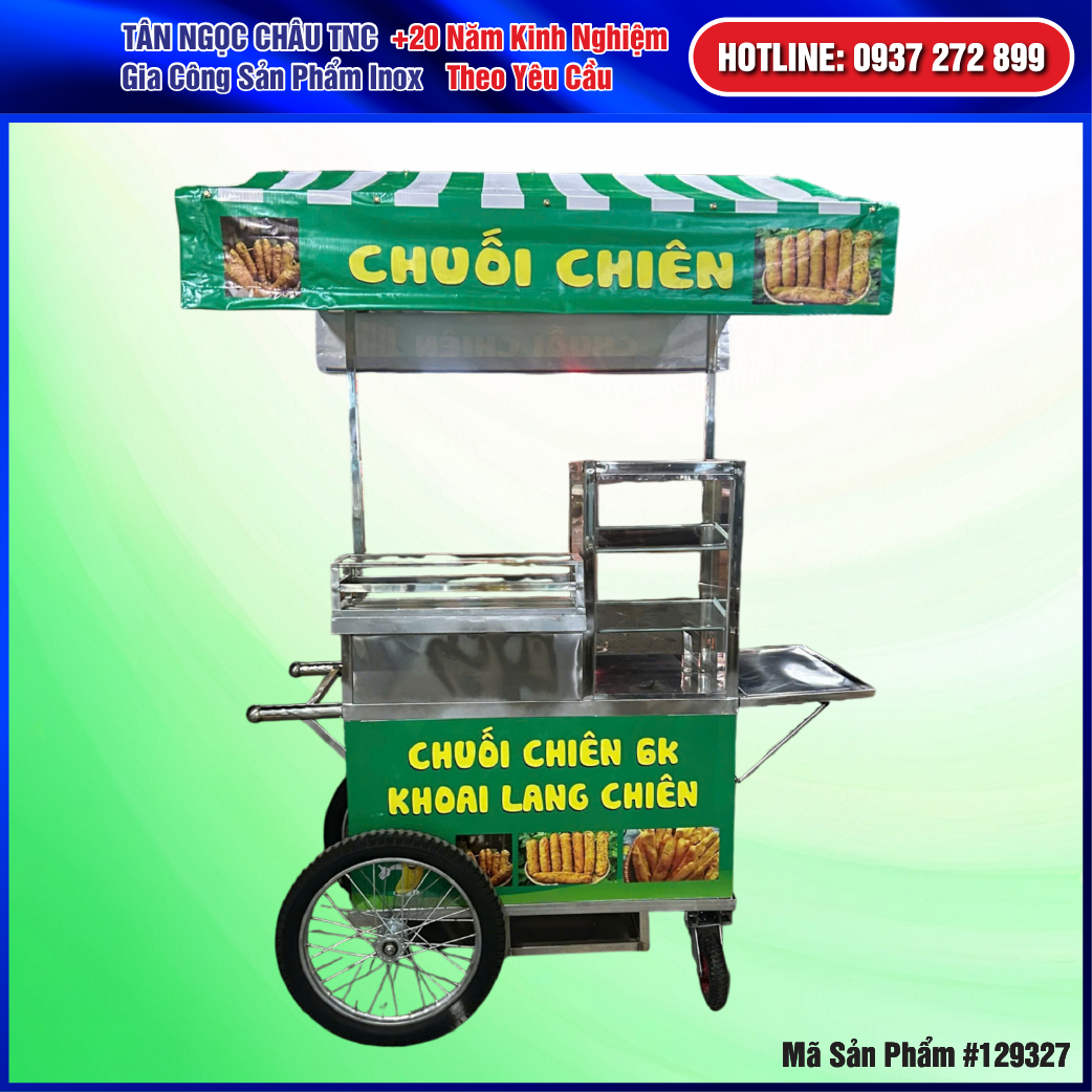 Xe Chuối Chiên Khoai Lang Mái Bạt Che Gấp Gọn